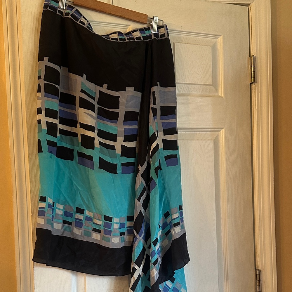 NIC+ZOE Striped Skirt in Black, Blue, and Teal